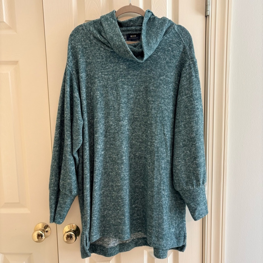 Anthropologie Heathered Teal Cowlneck Tunic Sweater